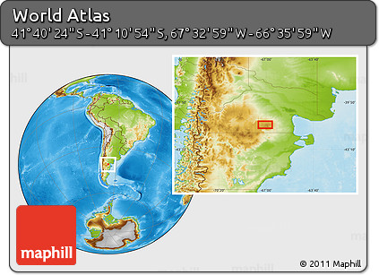 Physical Location Map of the Area around 41° 25' 39" S, 67° 4' 29" W