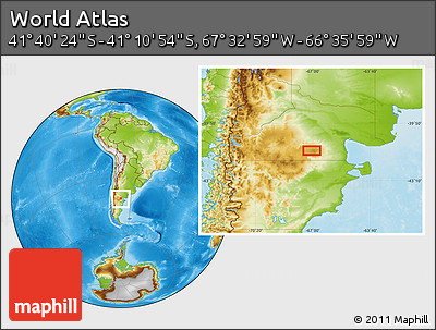 Physical Location Map of the Area around 41° 25' 39" S, 67° 4' 29" W