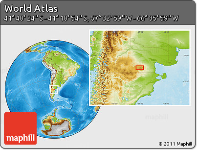 Physical Location Map of the Area around 41° 25' 39" S, 67° 4' 29" W