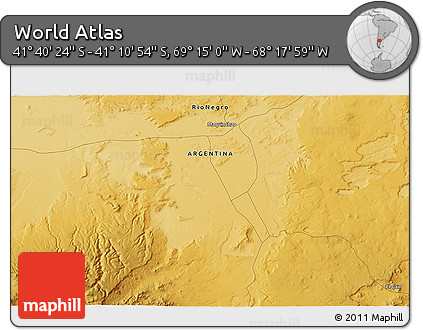 Physical 3D Map of the Area around 41° 25' 39" S, 68° 46' 30" W
