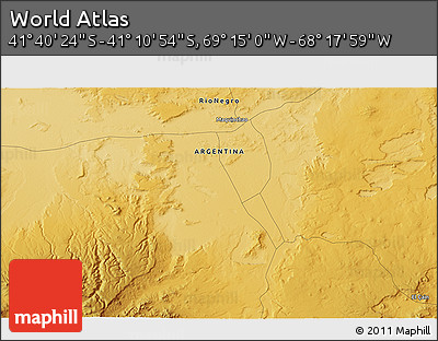 Physical 3D Map of the Area around 41° 25' 39" S, 68° 46' 30" W