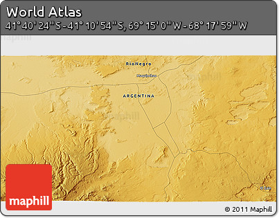 Physical 3D Map of the Area around 41° 25' 39" S, 68° 46' 30" W