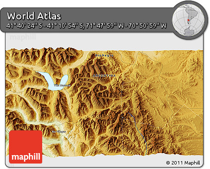 Physical 3D Map of the Area around 41° 25' 39" S, 71° 19' 29" W