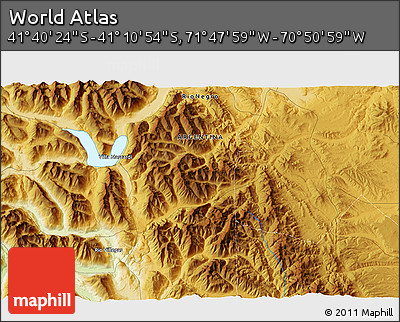 Physical 3D Map of the Area around 41° 25' 39" S, 71° 19' 29" W