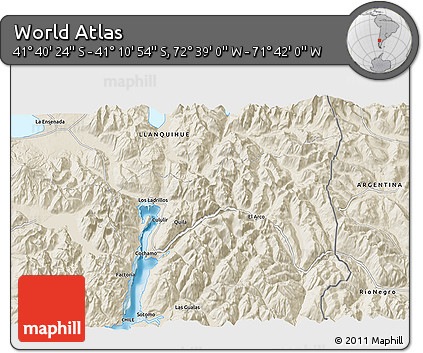Shaded Relief 3D Map of the Area around 41° 25' 39" S, 72° 10' 30" W