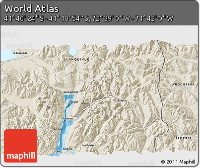 Shaded Relief 3D Map of the Area around 41° 25' 39" S, 72° 10' 30" W