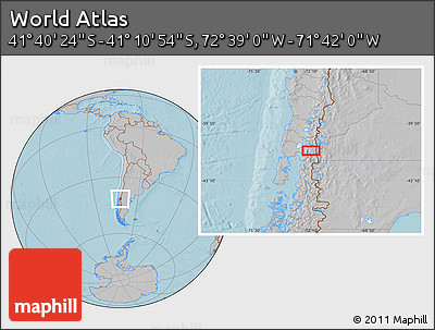 Gray Location Map of the Area around 41° 25' 39" S, 72° 10' 30" W, hill shading