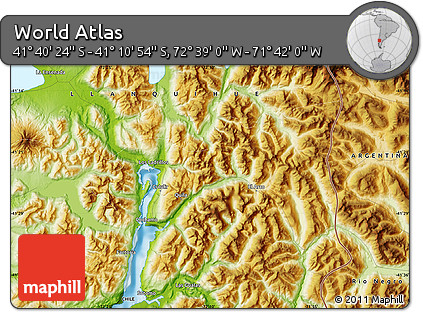 Physical Map of the Area around 41° 25' 39" S, 72° 10' 30" W