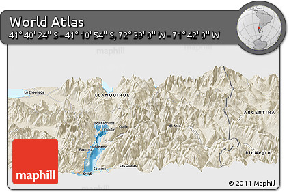 Shaded Relief Panoramic Map of the Area around 41° 25' 39" S, 72° 10' 30" W