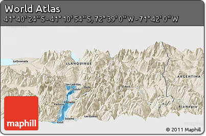 Shaded Relief Panoramic Map of the Area around 41° 25' 39" S, 72° 10' 30" W