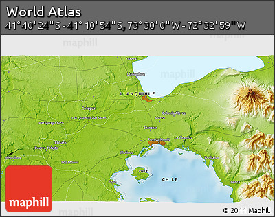 Physical 3D Map of the Area around 41° 25' 39" S, 73° 1' 30" W