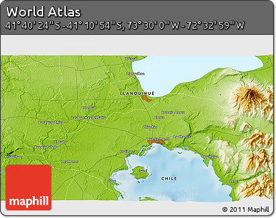 Physical 3D Map of the Area around 41° 25' 39" S, 73° 1' 30" W