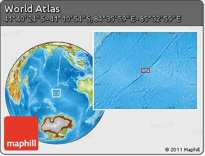 Physical Location Map of the Area around 41° 25' 39" S, 85° 4' 29" E