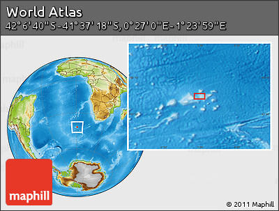 Physical Location Map of the Area around 41° 51' 59" S, 0° 55' 29" E