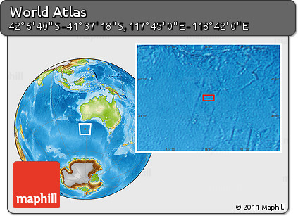Physical Location Map of the Area around 41° 51' 59" S, 118° 13' 29" E