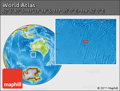 Physical Location Map of the Area around 41° 51' 59" S, 118° 13' 29" E