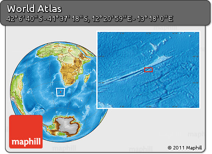 Physical Location Map of the Area around 41° 51' 59" S, 12° 49' 29" E