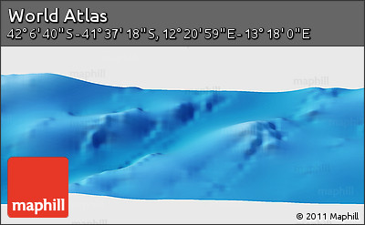 Physical Panoramic Map of the Area around 41° 51' 59" S, 12° 49' 29" E