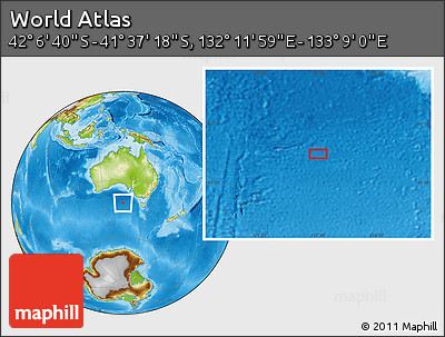 Physical Location Map of the Area around 41° 51' 59" S, 132° 40' 30" E