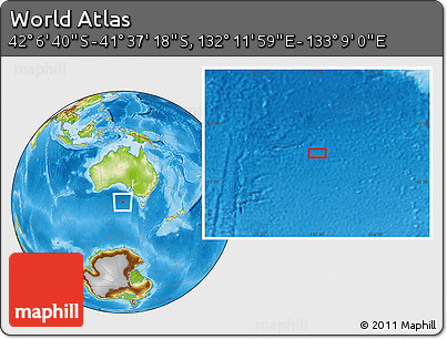 Physical Location Map of the Area around 41° 51' 59" S, 132° 40' 30" E