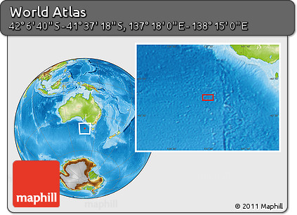 Physical Location Map of the Area around 41° 51' 59" S, 137° 46' 30" E