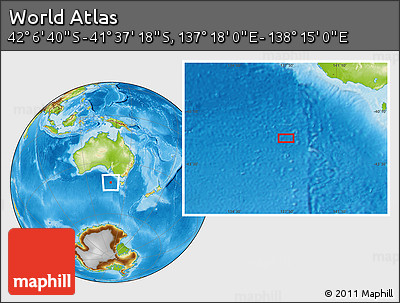 Physical Location Map of the Area around 41° 51' 59" S, 137° 46' 30" E