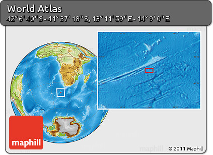 Physical Location Map of the Area around 41° 51' 59" S, 13° 40' 30" E