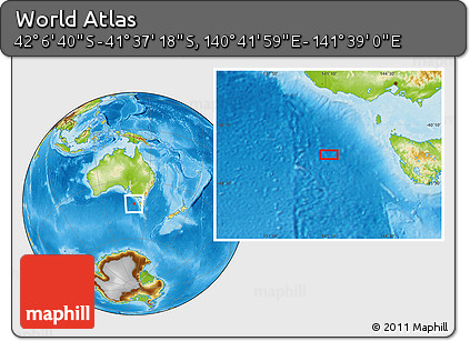 Physical Location Map of the Area around 41° 51' 59" S, 141° 10' 30" E