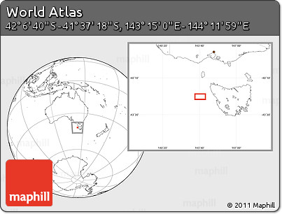 Blank Location Map of the Area around 41° 51' 59" S, 143° 43' 29" E