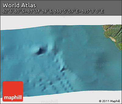 Satellite 3D Map of the Area around 41° 51' 59" S, 144° 34' 29" E