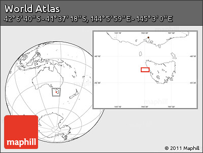 Blank Location Map of the Area around 41° 51' 59" S, 144° 34' 29" E