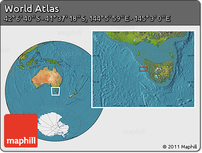 Satellite Location Map of the Area around 41° 51' 59" S, 144° 34' 29" E