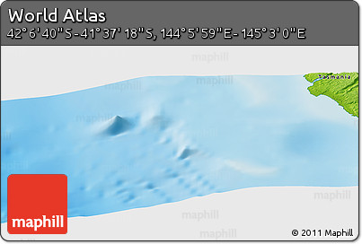 Physical Panoramic Map of the Area around 41° 51' 59" S, 144° 34' 29" E