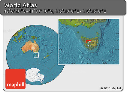 Satellite Location Map of the Area around 41° 51' 59" S, 146° 16' 30" E