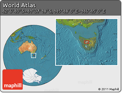 Satellite Location Map of the Area around 41° 51' 59" S, 146° 16' 30" E