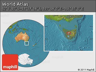 Satellite Location Map of the Area around 41° 51' 59" S, 146° 16' 30" E