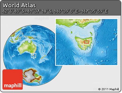 Physical Location Map of the Area around 41° 51' 59" S, 147° 7' 30" E