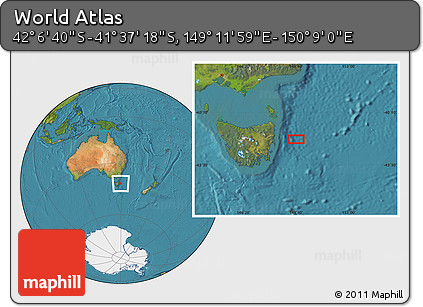 Satellite Location Map of the Area around 41° 51' 59" S, 149° 40' 30" E