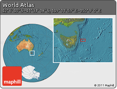 Satellite Location Map of the Area around 41° 51' 59" S, 149° 40' 30" E