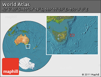 Satellite Location Map of the Area around 41° 51' 59" S, 149° 40' 30" E