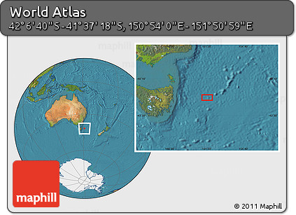 Satellite Location Map of the Area around 41° 51' 59" S, 151° 22' 30" E