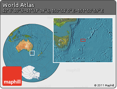 Satellite Location Map of the Area around 41° 51' 59" S, 151° 22' 30" E