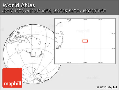Blank Location Map of the Area around 41° 51' 59" S, 153° 4' 29" E