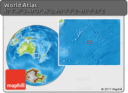 Physical Location Map of the Area around 41° 51' 59" S, 155° 37' 30" E