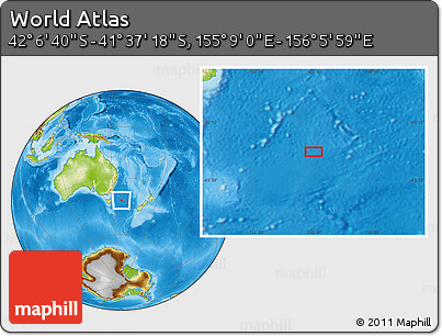 Physical Location Map of the Area around 41° 51' 59" S, 155° 37' 30" E
