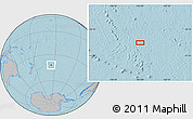 Gray Location Map of the area around 41° 51' 59" S, 155° 28' 29" W, hill shading