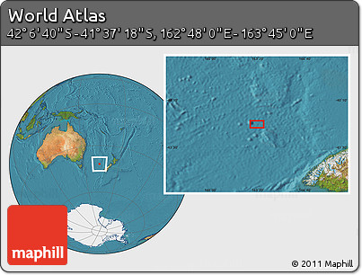 Satellite Location Map of the Area around 41° 51' 59" S, 163° 16' 30" E