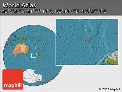 Satellite Location Map of the Area around 41° 51' 59" S, 163° 16' 30" E