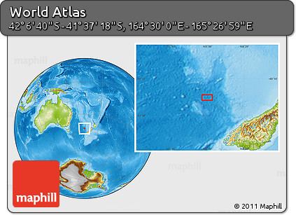 Physical Location Map of the Area around 41° 51' 59" S, 164° 58' 29" E