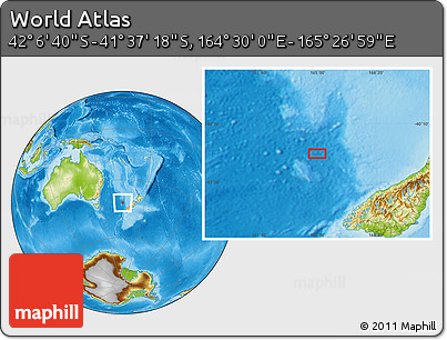Physical Location Map of the Area around 41° 51' 59" S, 164° 58' 29" E